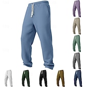 cheap Straight Leg-Men's Waffle Sweatpants Trousers Straight Leg Sweatpants Waffle Pants Drawstring Elastic Waist Plain Breathable Full Length Casual Daily Outdoor Vacation Classic Style Black White Micro-elastic