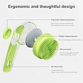 baratos Ferramentas de Banho-Escova de banho para cães com dispensador de sabonete, escova de massagem para shampoo com cabo longo para uso no chuveiro e limpeza diária.