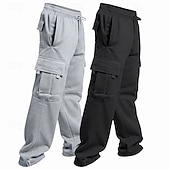 abordables Fret-Paquets multiples 2 pièces Homme Bleu marine + noir Jogging Cargo Pantalons Cordon de serrage Taille Élastique Uni Vacances Tenue quotidienne Polyester Printemps