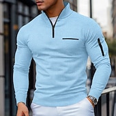 cheap Men's Classic Polo-Men's Waffle Polo Shirts Textured Sports &amp; Outdoor Daily Wear Quarter Zip Long Sleeve Fashion Comfortable Color Block Zip Up Pocket Spring &amp;  Fall Cross-Seasons Regular Fit Black White Navy Blue