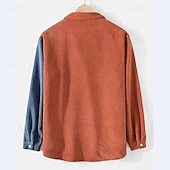 Недорогие мужская рубашка на пуговицах-Муж. Рубашка Повседневная рубашка Вельветовая рубашка Кнопка рубашка Синий Оранжевый Длинный рукав Контрастных цветов Лацкан Повседневные на открытом воздухе Карман Одежда