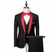 preiswerte Feier zum Feiertag-Herren Smokings Partyanzüge Lässig Schwarz Weiß Frühling, Herbst, Winter, Sommer Anzug Schalkragen Mode Party Patchwork Figurbetonter Schnitt 3-teilig Einreiher - 1 Knopf