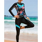 billiga One Pieces Rash Guards-Dam Helkroppsutslagskydd Dykdräkt Surfdräkt i ett stycke Grafisk Färgblockerande med inbyggd BH UV-skydd Magkontroll Långärmad Badkläder Surfing Paddling Snorkelfenor Höst
