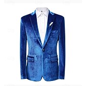 billige Herre Klassiske Blazere-Herre Vinterfrakk Fløyelsblazere Formell Festkveldsklær Fest Klassisk Høst Høst vinter 100% Polyester Fløyel Helfarge Enkelt Brystet Enn-knapp Blazer Rød Kongeblå Lilla Grønn