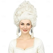 economico Parrucche storiche-parrucca biondo platino per donna, costume in stile coloniale del XVIII secolo, parrucche bionde a nido d'ape adatte a regine rinascimentali, cosplay, feste di Halloween