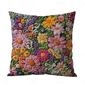 cheap Textured Throw Pillows-Floral Pattern Pillow Cover 2D Flat Print Soft Comfortable Cushion Case with Faux embroidery for Living Room Sofa Bedroom Home Decoration