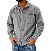 economico camicie casual da uomo-Per uomo Camicia Camicia casual Camicia di Velluto a Coste Blu Nero Viola Grigio Manica Lunga Semplice Bavero Casuale Uscire Tasca Abbigliamento Moda Retrò Vintage Casual