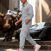 Χαμηλού Κόστους βασικές φόρμες-Ανδρικά Πουλόβερ Φόρμα Σετ ρούχων Jachetă Πέτο ΕΞΩΤΕΡΙΚΟΥ ΧΩΡΟΥ Καθημερινά Αθλητικά Κορδόνι Κουμπί επάνω Τσέπη Ταινία Μαύρο Ρουμπίνι Καφέ Πολυεστέρας Ρούχα Γυμναστικής Μοντέρνα Κομψό στυλ street