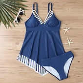 baratos Tankinis-Mulheres Roupa de Banho 2 partes Slip roupa de banho Frente Única Férias Roupa de Praia Floral Decote V Sem Manga Fatos de banho