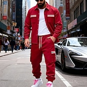 Χαμηλού Κόστους βασικές φόρμες-Ανδρικά Πουλόβερ Φόρμα Σετ ρούχων Jachetă Πέτο ΕΞΩΤΕΡΙΚΟΥ ΧΩΡΟΥ Καθημερινά Αθλητικά Κορδόνι Κουμπί επάνω Τσέπη Ταινία Μαύρο Ρουμπίνι Καφέ Πολυεστέρας Ρούχα Γυμναστικής Μοντέρνα Κομψό στυλ street