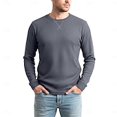 Недорогие Вафельная трикотажная футболка-Муж. Футболка с вафельным рисунком Футболка Длинный рукав Вырез под горло Все сезоны Сплошной цвет Традиционный / винтаж На каждый день Гладкая ткань на открытом воздухе Дом Для занятий спортом