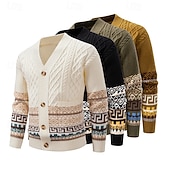 economico Maglioni Cardigan da uomo-Per uomo Felpa Cardigan Maglione Fair Isle A Coste Treccia Maglia Top Regolari Lavorato a maglia Geometrico Scollo a V Vacanza Moda Casuale Abbigliamento quotidiano Abbigliamento Autunno &amp; Inverno