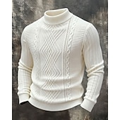 preiswerte Herrenpullover-Herren Pullover Strickpullover Gerippt Zopfmuster Stricken Normale Oberteile Gestrickt Einfarbig Stehkragen Mode Streetwear Lässig Alltagskleidung Bekleidung Herbst Winter Blau Schwarz S M L