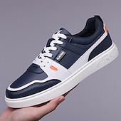 זול סניקרס קז'ואל-נעלי ספורט ספורטיביות לגברים בצבעי כחול כהה ולבן, קלות משקל ונוחות, עיצוב מודרני עם נגיעות כתומות, מושלמות ללבישה יומיומית וטיולים קז'ואליים