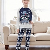 Χαμηλού Κόστους παιδικές χριστουγεννιάτικες πιτζάμες-Οικογένεια Κοίτα Χριστούγεννα Χριστουγεννιάτικες οικογενειακές πιτζάμες Πυτζάμες Οικογενειακά σετ Γραφική Χιονονιφάδα Σπίτι Στάμπα Σκούρο μπλε Μακρυμάνικο Καθημερινά Αντιστοίχιση ρούχων