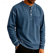 levne Ležérní tričko Henley-SoftFade™ Pánské tričko Henley T-shirt Tee dlouhý rukáv jednobarevné vintage retro ležérní styl obarvené vybledlé Henley ležérní jaro podzim černá šedá světle modrá Henley T-Shirt