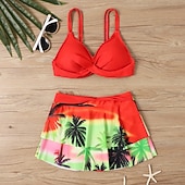 levne Tankiny-Dámské Plavky 2 ks Sukně Plavky Volány Volná záda prázdniny Oblečení na pláž Květinový Do V Bez rukávů Plavky