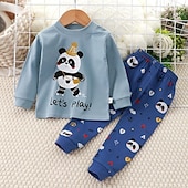 billiga Pyjamas-Småbarn Pojkar 2 delar Pyjamasset Långärmad Z17 Z29 Z13 Ensfärgat Djur Vår Höst Förtjusande Hem 7-13 år
