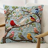 baratos Jogue travesseiros, inserções e capas-Capa de almofada inspirada em pássaros da primavera, com estampa plana 2D, estilo moderno, bordado em um lado, fechamento com zíper, tecido de poliéster, capa de almofada decorativa para casa.