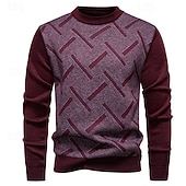 Недорогие мужской пуловер-свитер-Муж. Пуловер Свитер Вязаный свитер Рельефный узор Вязать Обычные топы Трикотаж Геометрический принт Вырез под горло Мода Классический Отпуск На каждый день Одежда Наступила зима Синий Винный L XL 2XL
