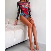Χαμηλού Κόστους Rash Guards One Pieces-Γυναικεία Προστατευτικά Μαγιό Ολόσωμα μαγιό Γραφική Μπόχο Δίχτυ Προστασία UV Αναπνέει Μακρυμάνικο Μαγιό Σέρφινγκ Παραλία Διακοπές Άνοιξη