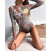 Χαμηλού Κόστους Rash Guards One Pieces-Γυναικεία Προστατευτικά Μαγιό Ολόσωμα μαγιό Γραφική Μπόχο Δίχτυ Προστασία UV Αναπνέει Μακρυμάνικο Μαγιό Σέρφινγκ Παραλία Διακοπές Άνοιξη