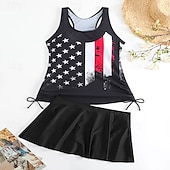 abordables Tankinis-Mujer Bañadores 2 piezas Falda Traje de baño Espalda al Aire Vacaciones Ropa de playa Floral Graphic Escote Redondo Sin Mangas Trajes de baño