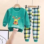 billiga Pyjamas-Småbarn Pojkar 2 delar Pyjamasset Långärmad Z17 Z29 Z13 Ensfärgat Djur Vår Höst Förtjusande Hem 7-13 år