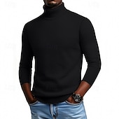baratos suéter pulôver masculino-Homens Suéter Pulôver suéter Suéter de malha Estriado Tricotar Tops regulares Tricotado Tecido Gola Alta Moda Roupa de rua Casual Roupa Diária Roupa Outono Inverno Camelo Vinho S M L