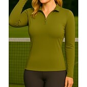 billige Women's Shirt-Women's Solid Colored Tennis Shirt Sport Top Stylish Quarter Zip Elastic Sweat-Wicking Breathable Golf Pickleball Yoga Stand Collar Top Winter Dark Pink Black Yellow Tennis Clothing