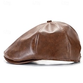 olcso Férfi kalapok-Férfi Vadászsapka Ascot Hat Newsboy Hat Fekete Kávé PU bőr Divat Alkalmi Utca Napi Sima Állítható Fényvédő Légáteresztő