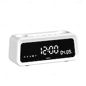 cheap Speakers-K3  Portable Wireless Speaker and Alarm Clock Bass 40-Hour Battery Life Dual-Mode Phone Stand/Bracket TF Card Player -C Dual Speakers Low Power Mode Compatible with Mobile Devices - Black/Whi