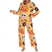abordables Vêtements de détente pour femmes-Femmes Loungewear Ensemble Pyjama Mode Occasionnel Dessin animé Panda Potiron Taille Élastique Pantalon Vacances Maison manche longue Col ras du cou Noir Blanche Orange Bleu clair Automne Hiver Coupe