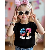  Cotton Kids Girls' Black White Graphic Funny Slang 67 T shirt Tee Crew Neck Short Sleeve Vacation Sports & Outdoor Dailywear Active Designer Casual Printing Summer