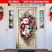 זול כיסויי דלתות חג המולד-וילונות קישוט לחג המולד עם הדפס שטוח דו-ממדי של סנטה קלאוס וזר חג המולד לכניסה לבית, סלון, חדר שינה, קישוט קיר פנימי וחיצוני