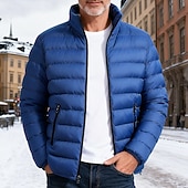 abordables Plumas y parkas de hombre-Hombre Chaqueta acolchada Acolchado Bolsillo Poliéster Exterior Casual Diario Regular Moda Ropa de calle Mantiene abrigado Invierno Color sólido Azul Piscina Negro Azul Oscuro Chaqueta acolchada