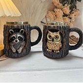 Недорогие Кружки и чашки-Кружка ручной работы с изображением енота, кофейная чашка из смолы с 3D-животным, креативная кружка с дизайном пня из лесного дерева, подарочная чашка с милым лесным енотом для домашнего офиса,