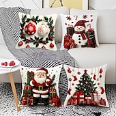 abordables Literie de Noël-Housse de coussin bonhomme de neige de Noël, imprimée en 2D, douce et moelleuse, pour canapé, salon et décoration de Noël.