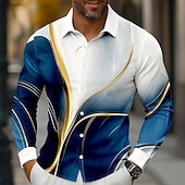 Недорогие Геометрический рисунок-Муж. Геометрический принт Градиент Волны Рубашка Кнопка рубашка Длинный рукав Мода Повседневная на открытом воздухе На каждый день Весна Осень Отложной 3D печать рубашки с воротником Синий