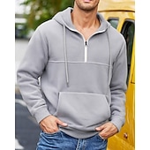 お買い得  メンズベーシックパーカー-男性用 パーカー クォータージッパーパーカー フリースパーカー ブルー ブラック パープル ライトグレー ダックグレー フード付き 平織り ジッパー ポケット スポーツ 日常 祝日 ポリエステル ストリートファッション ベーシック カジュアル 秋 冬 衣類 パーカー トレーナー
