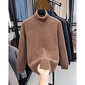 preiswerte Herrenpullover-Herren Pullover Fleece Pullover Strickpullover Gerippt Stricken Normale Oberteile Gestrickt Einfach Rollkragen Mode Basic Urlaub Alltagskleidung Bekleidung Herbst Winter Schwarz Marineblau M L XL