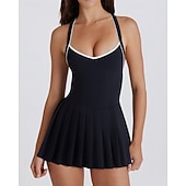 economico Abbigliamento Tennis da donna-Per donna Tinta unita Gonne a pieghe Abito sportivo Vestito all'americana Reggiseno incorporato Traspirante Tennis Atletico Corsa Vestito Nero Bianco Giallo Abbigliamento da tennis