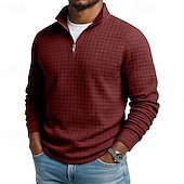 halpa Vohvelineule T-paita-Miesten Vohveli tee T-paita Quarter vetoketjullinen T-paita Pitkähihainen Stand-kaula-aukko Syksy Talvi 봄 &amp; Syksy Yhtenäinen väri Neuleet Päivittäin Vapaa-aika Sulkea jnk vetoketju ulko