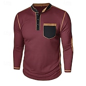 ieftine Tricou casual Henley-Bărbați Cămașă Henley Waffle Tricouri Cămăși bărbătești cu petice la coate Manșon Lung Culoare solidă Simplu Modă Designer Casual Bloc de Culoare Nasturi Henley Casual Zilnic În aer liber Vară Toamn