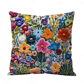 cheap Textured Throw Pillows-Floral Pattern Pillow Cover 2D Flat Print Soft Comfortable Cushion Case with Faux embroidery for Living Room Sofa Bedroom Home Decoration