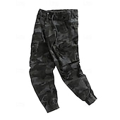 baratos Calças Cargo-Men's Cargo Pants Trousers Drawstring Elastic Waist Multi Pocket Camo Windproof Wearable Daily Outdoor Camping &amp; Hiking Streetwear Stylish ArmyGreen Khaki Micro-elastic