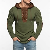 abordables t-shirts de base-Hommes T-shirt Chemise à Manches Longues Chemises pour hommes avec coudières manche longue À capuche Toutes saisons Bloc de Couleur Slim Plissé Mode Designer Basique À lacets Patchwork Occasionnel