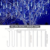 halpa Sähkökäyttöinen-2-in-1 meteoriparven valosarja 30 cm * 16 putkea 384 led-helmeä sisä- ja ulkotiloihin sisäpihalle, puutarhaan, parvekkeelle, kuistille, räystäille, hääjuhla-tunnelmaan, koriste-valosarja matalajännitteiseen turvalliseen pistorasiaan