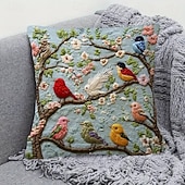baratos Jogue travesseiros, inserções e capas-Capa de almofada inspirada em pássaros da primavera, com estampa plana 2D, estilo moderno, bordado em um lado, fechamento com zíper, tecido de poliéster, capa de almofada decorativa para casa.