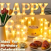 cheap Decorative Lights-Happy Birthday/Marry Me Marquee Light Up Letters, LED Letter Number Light Sign with Round Light Decoration for Birthday Home Table Decor